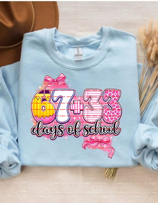 100 Days of School Girl PNG, 67 + 33 Cute Pink Bow Design, Teacher Shirt, Kids School Shirt, Sublimation Cricut File, Teacher 100 days