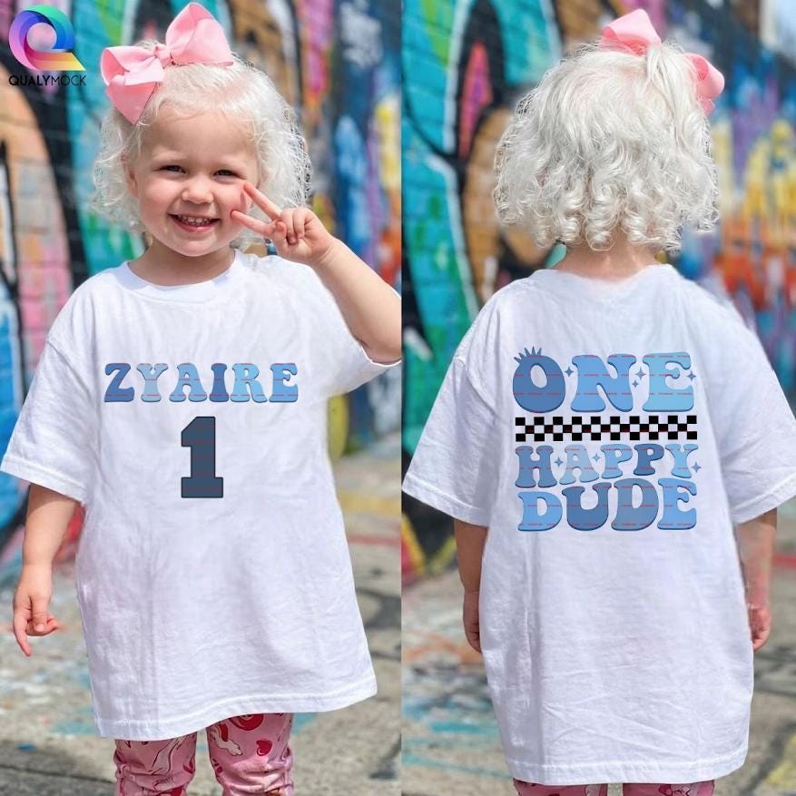 One Happy Dude Birthday Shirt Png design, Personalized Name Custom Kids Birthday Tee Boy Birthday Outfit Party Gift, Kids party