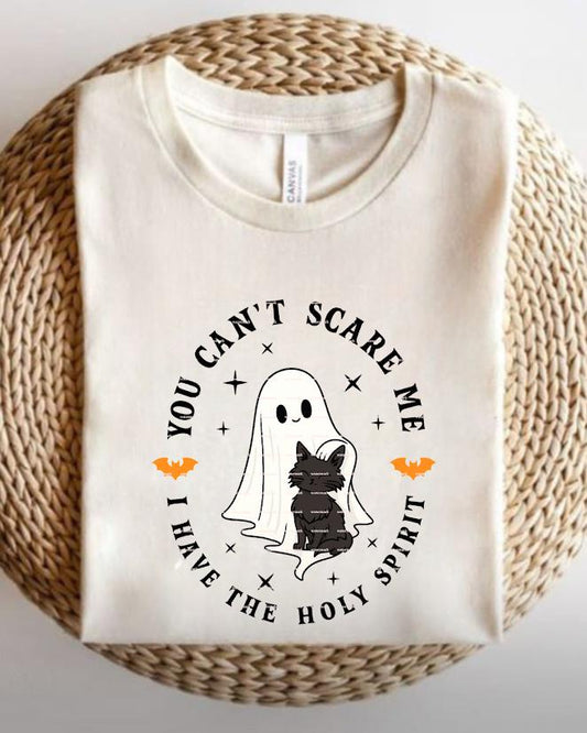 Christian Halloween Shirt Png, You Can’t Scare Me I Have The Holy Spirit Tee, Cute Ghost and Cat Fall Graphic Tee, Faith Based Outfit Gift
