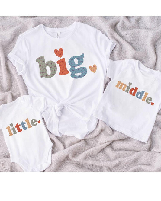 Big Middle Little Sibling Matching Shirts design, Baby Announcement T-Shirt Png, Family Custom ,Cousin Squad, Cute Heart Typography Design