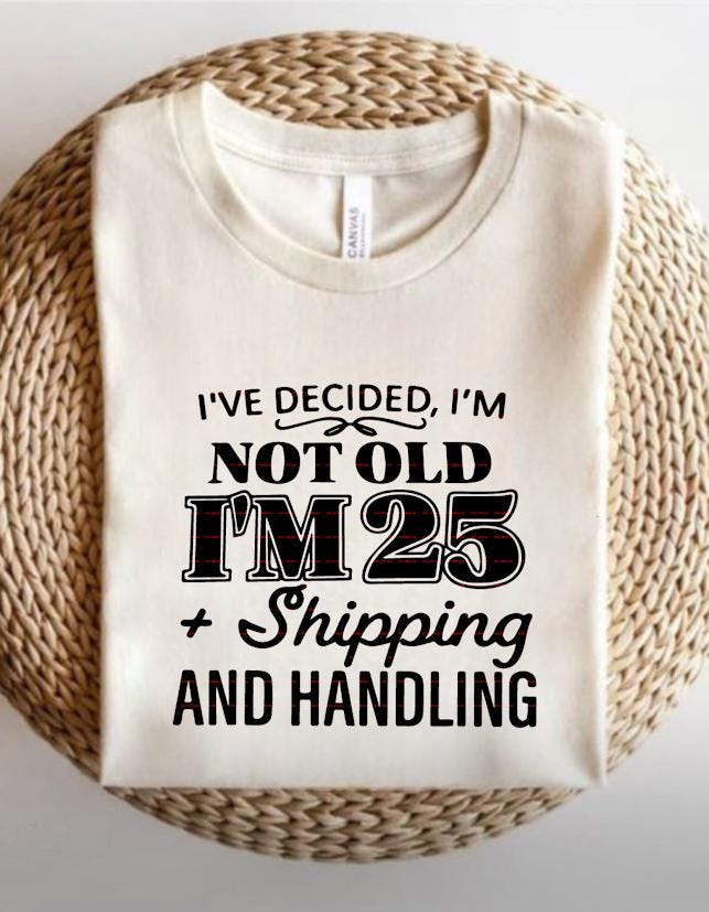 Funny Birthday Shirt design, I’m Not Old I’m 25 Plus Shipping and Handling SVG, Adult Humor Quote Tee, Sarcastic Birthday Gift for Her Him