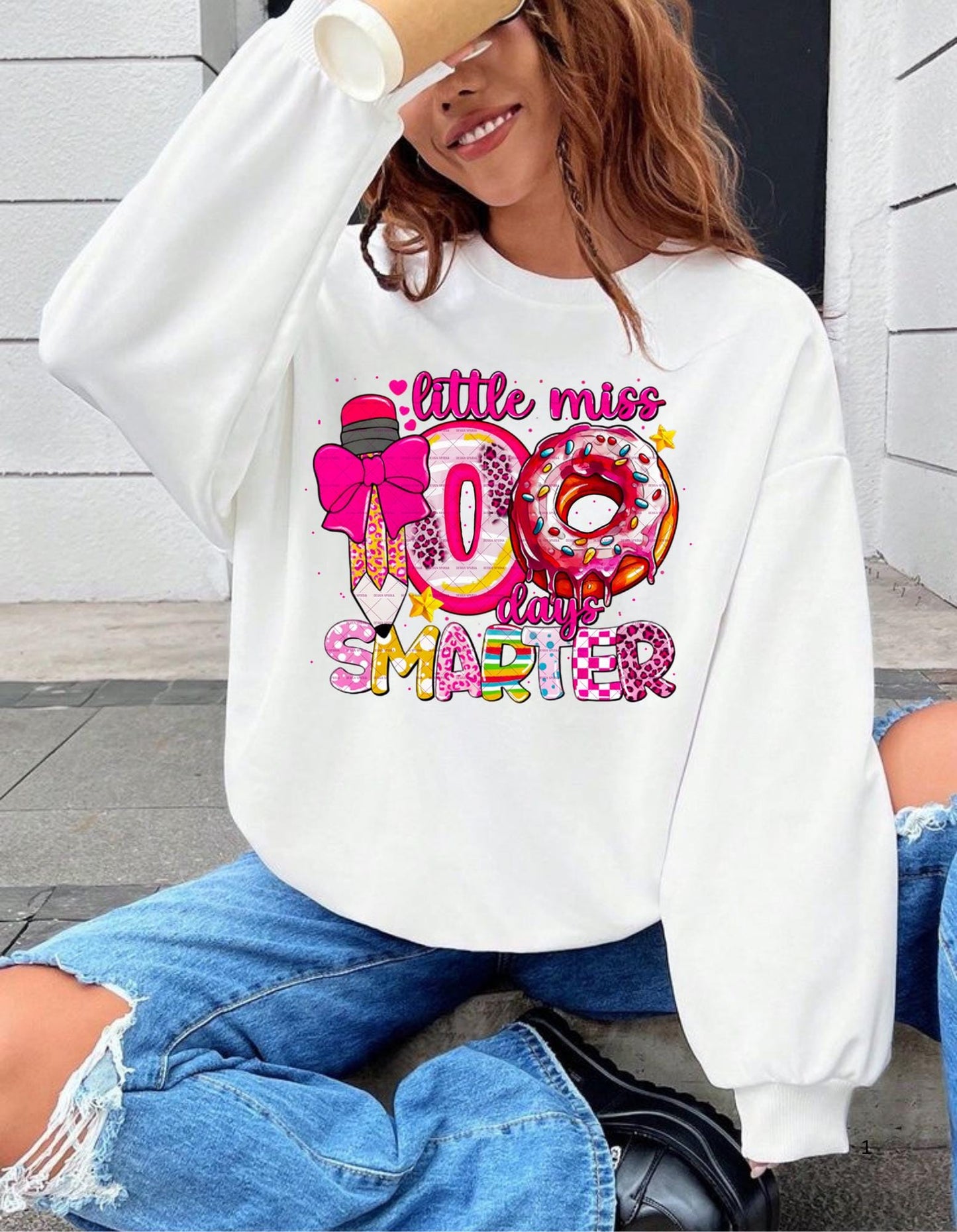 School Teacher Png,100 Days of School Png, Little miss 100 days smarter Png, School Png, Donut Pencil png, Easter Gift for her, Kids png