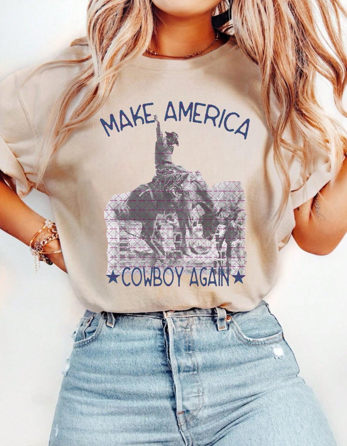 Make America Cowboy Again PNG, Western Cowboy Sublimation Design, Patriotic Country Rodeo Graphic for Shirts, Rustic USA Rodeo Art Horse