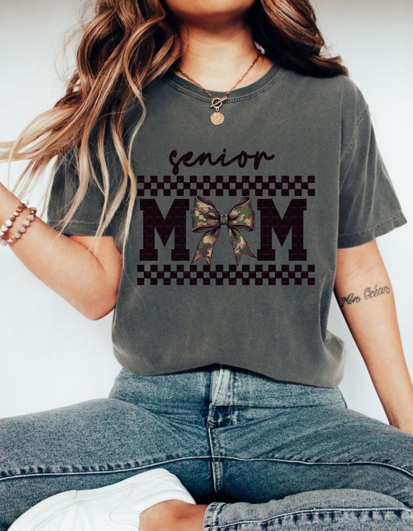 Senior 2025 Mom PNG, Graduation Bow Mom Shirt Design, Proud Senior Mama, Military Mom Sublimation, Mother's Day gift, Bow Png, Cheeta print