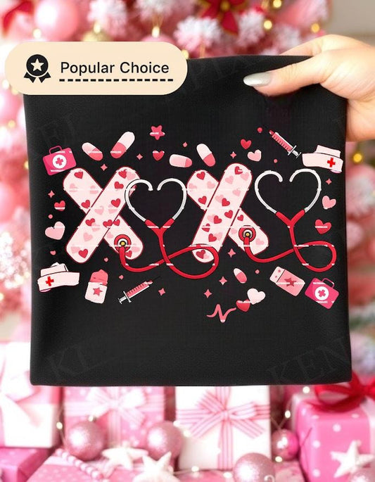 XOXO Nurse Valentine PNG, Nurse Love Hearts Design, Medical Valentine Sublimation, Cute Nurse Shirt Graphic, Healthcare Love, Gift for nurse