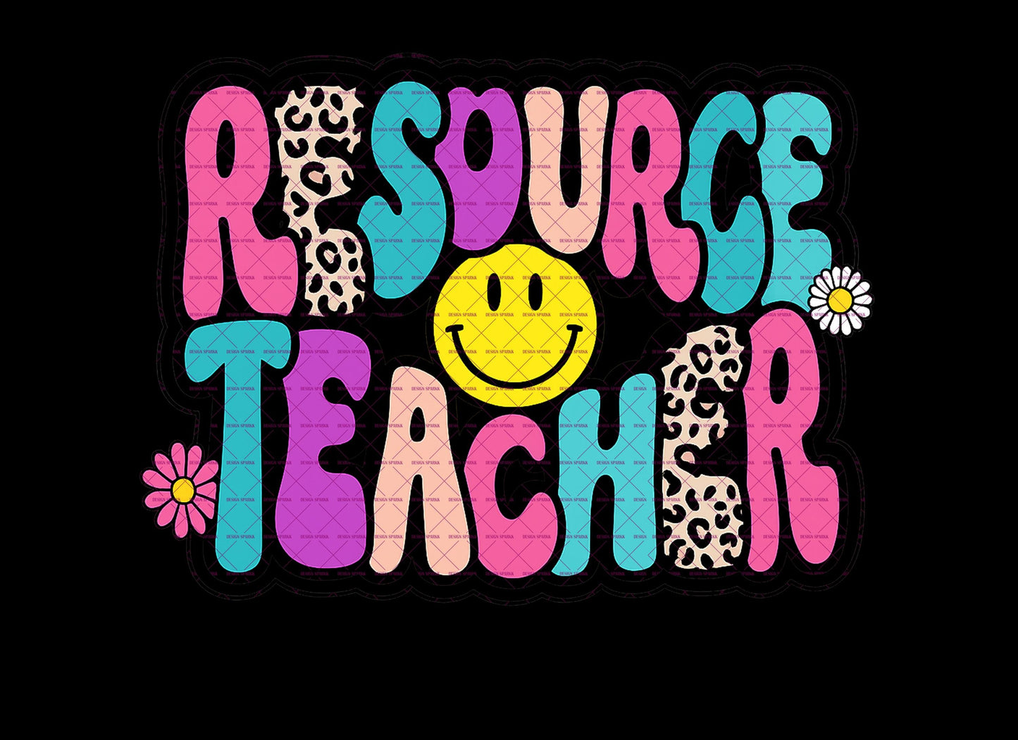 Retro Resource Teacher Png, Leopard Print Smiley Face Teacher Sublimation Png, Cute Colorful Teaching Png for Back to School Shirt, Girls