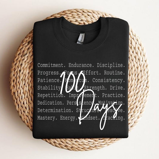 100 Days Shirt design, 100 Day Challenge T Shirt Png, Consistency Motivation, Self Discipline Typography, Minimal Text Design, Cute 100 days