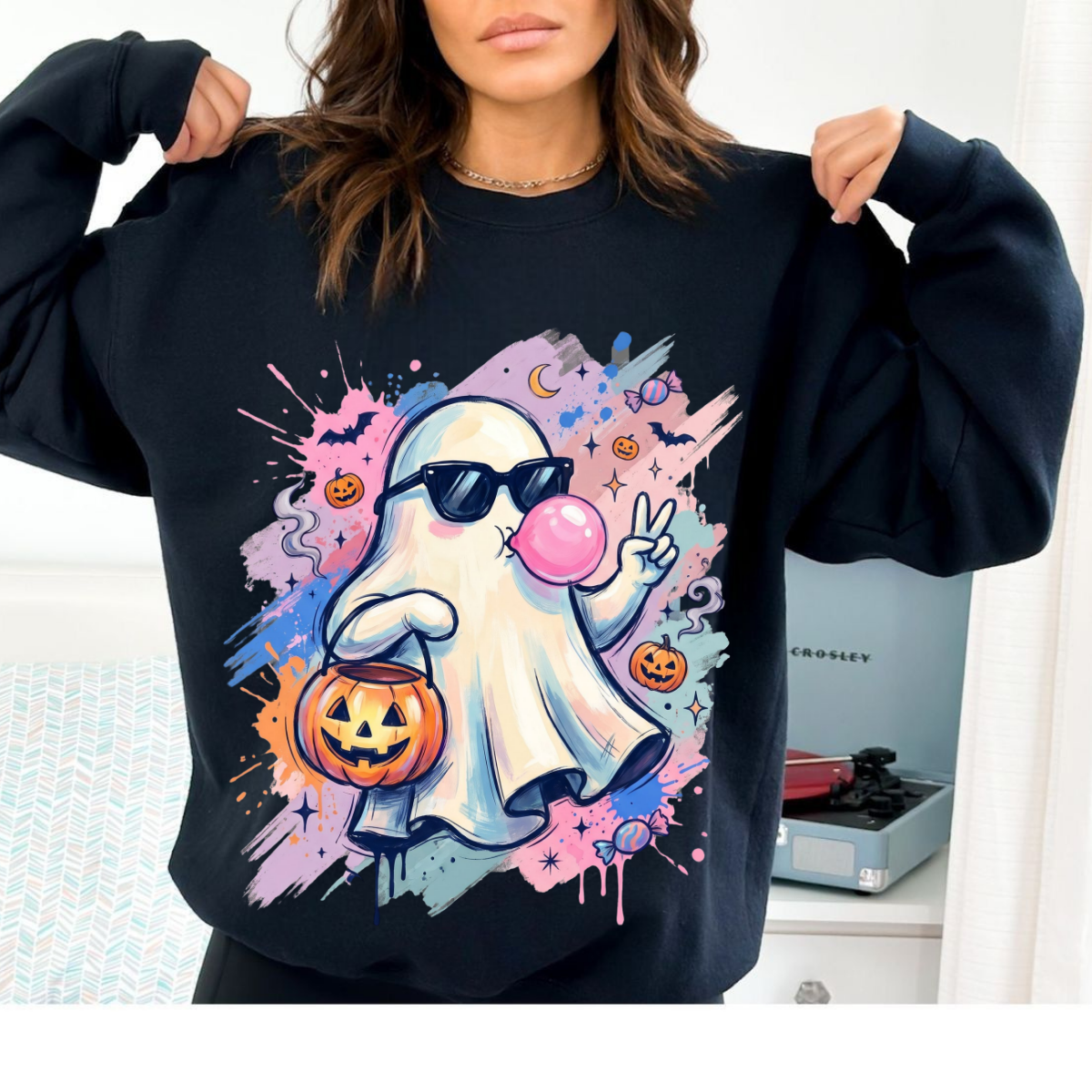 Cute Halloween Ghost Cat PNG, Kawaii Spooky Kitty Sublimation