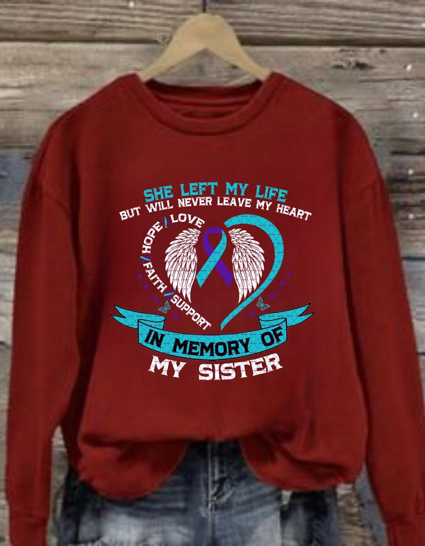 In Memory of My Sister, I missed you today, Teal Purple Ribbon Memorial Shirt, Faith Hope Support Wings Design, Memorial Png, Memorial gift