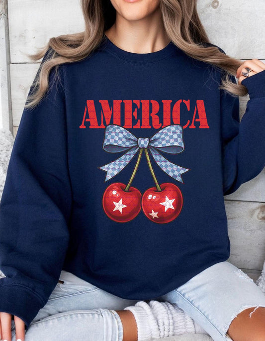 4th of July Cherry Png,Patriotic USA Graphic, America T-Shirt design, Cute Red Bow Png, Independence Day