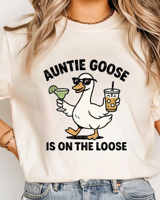 Auntie Goose PNG, Funny Auntie Goose Png, Cool Aunt Gift, Drinking Goose Summer Party Shirt for Aunt, Iced Coffee Lover