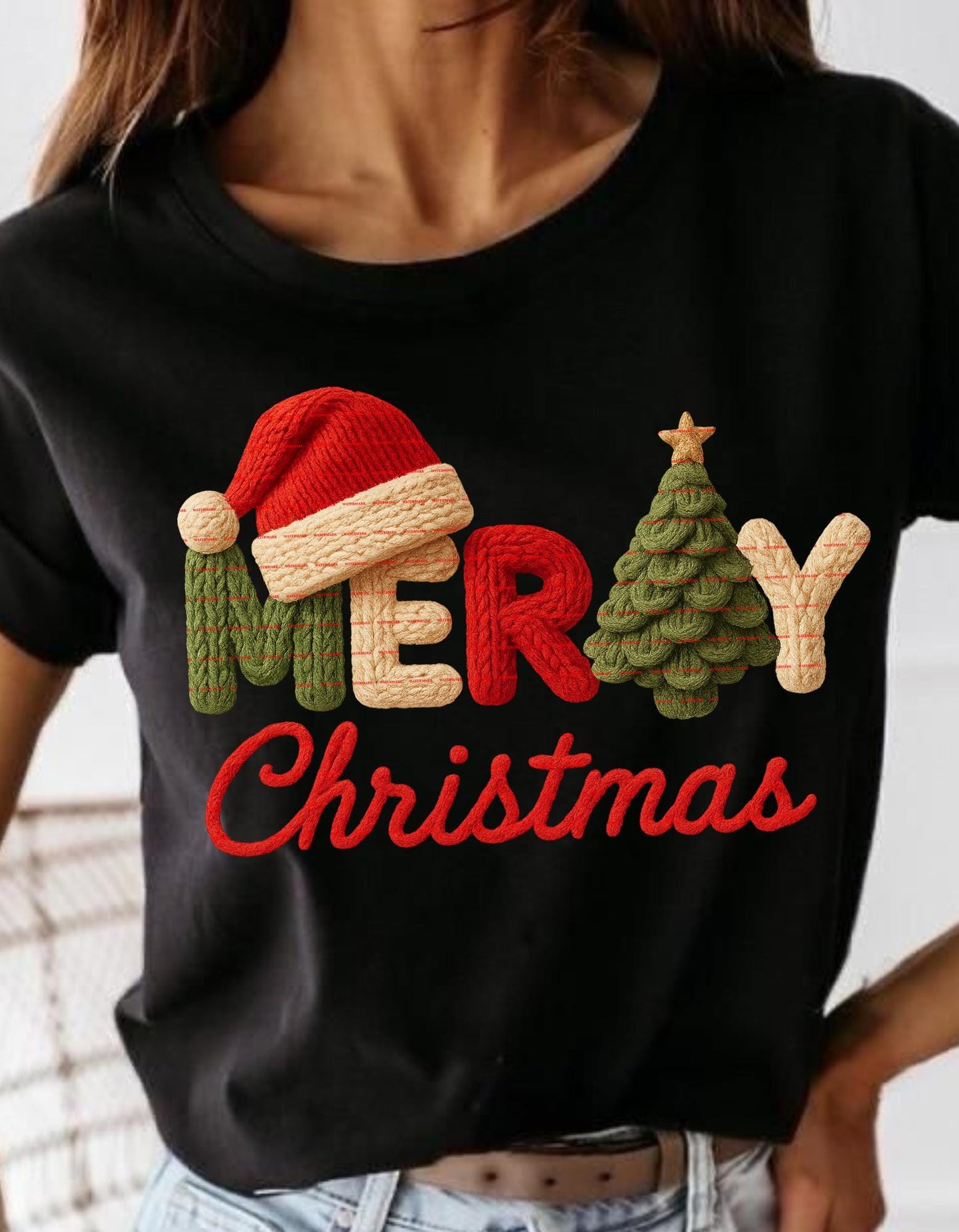 Merry Christmas Embroidery Design, Knitted Letters Embroidery, Santa Hat & Tree Embroidery, Xmas Holiday Machine Embroidery File, Santa png