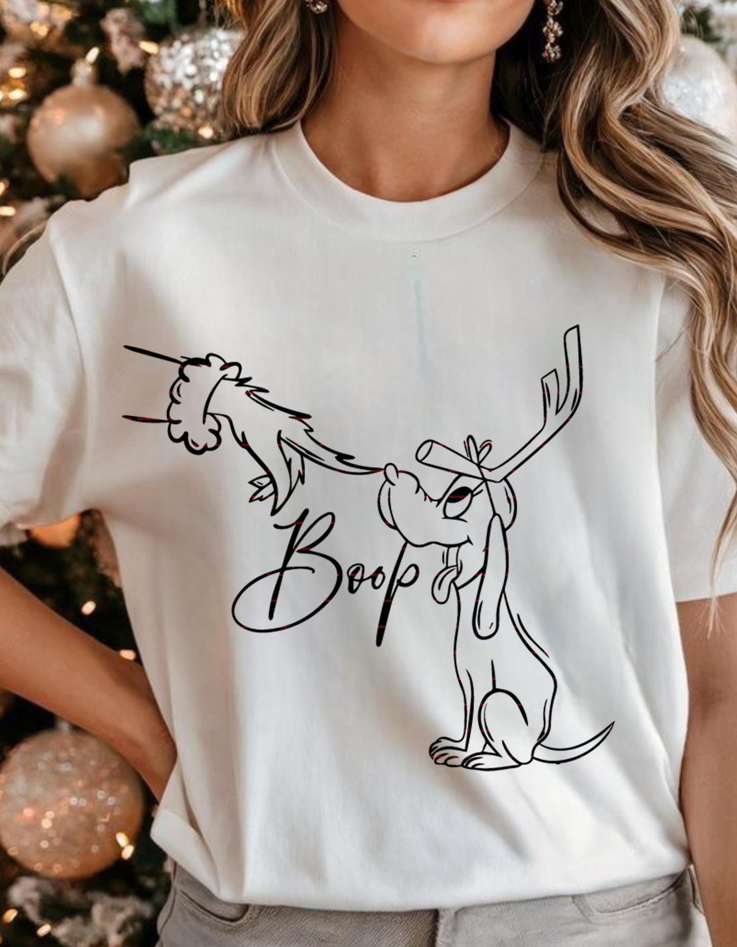 Cute Christmas Dog Boop Nose Design, Reindeer Antler Puppy and Santa Hand Line Art, Funny Holiday Sketch Style Sublimation for Shirts & Gift