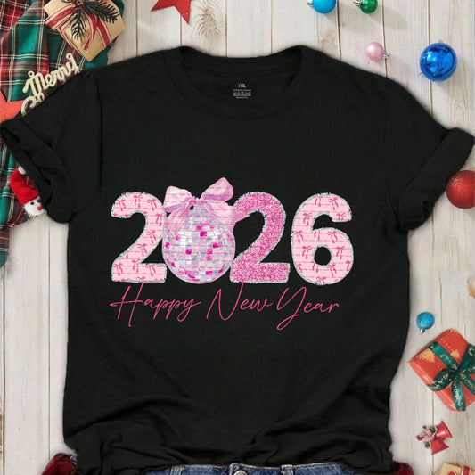 2026 Pink New Year PNG, Girly Disco Ball Png, Glitter New Year Sublimation, Bow Aesthetic PNG, Cute New Year Shirt Design, Retro NYE Graphic