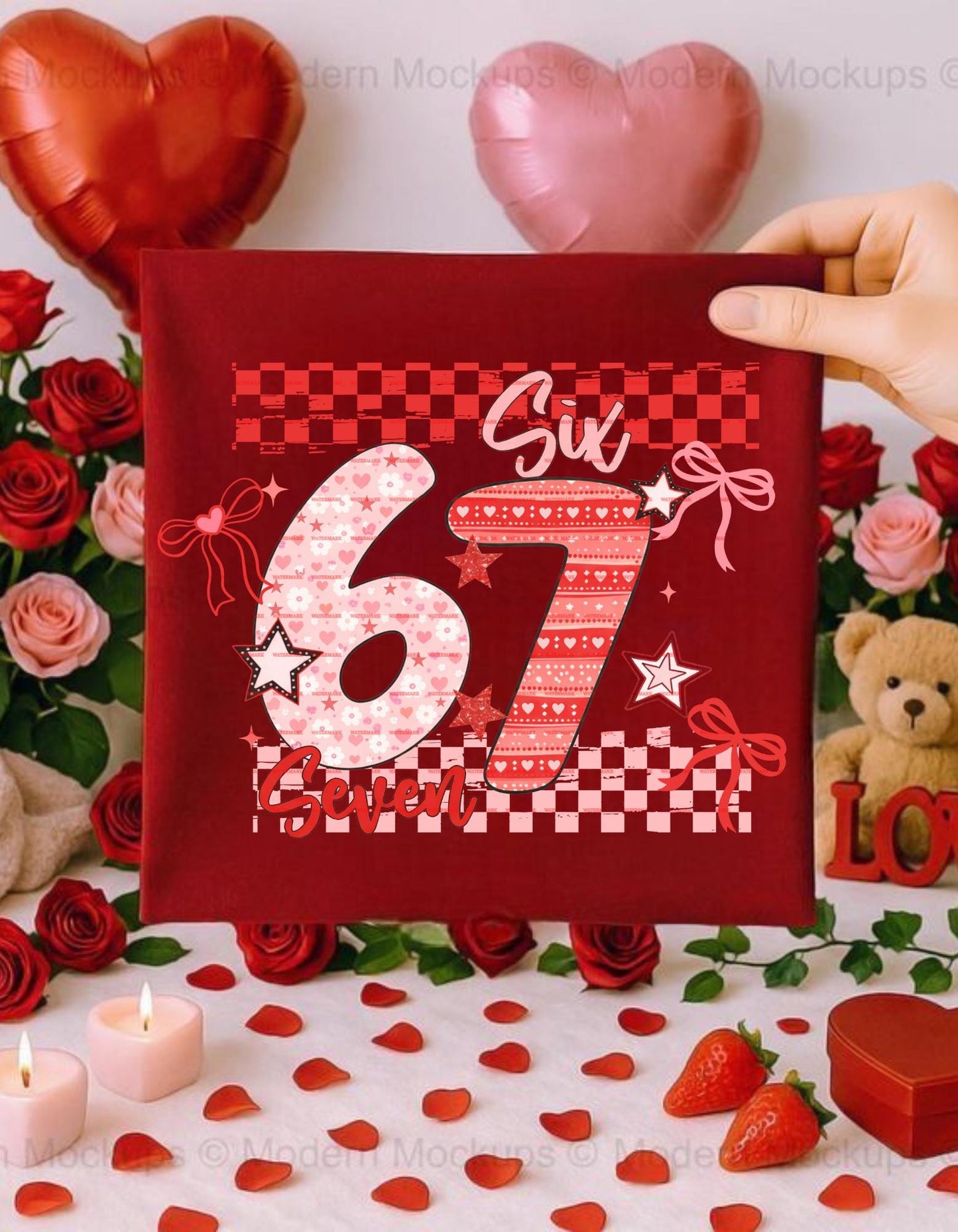 Coquette Valentine 67 PNG, Six Seven Number Design, Pink Red Hearts Bow Clipart, Valentine Sublimation, Trendy Aesthetic PNG for valentine