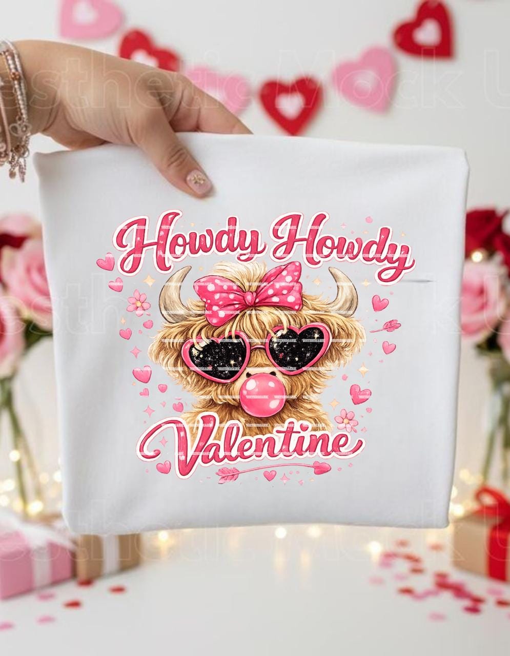 Howdy Howdy Valentine Shirt design, Cute Highland Cow Png file, Western Valentine Day Graphic