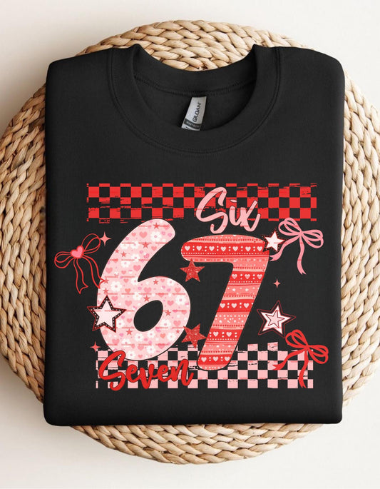 Coquette Valentine 67 PNG, Six Seven Number Design, Pink Red Hearts Bow Clipart, Valentine Sublimation, Trendy Aesthetic PNG for valentine