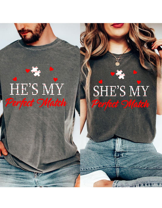 Couple Puzzle Valentine Design, Shes My Perfect Match Hes My Perfect Match PNG, Matching Love Shirts, Newlywed Valentine
