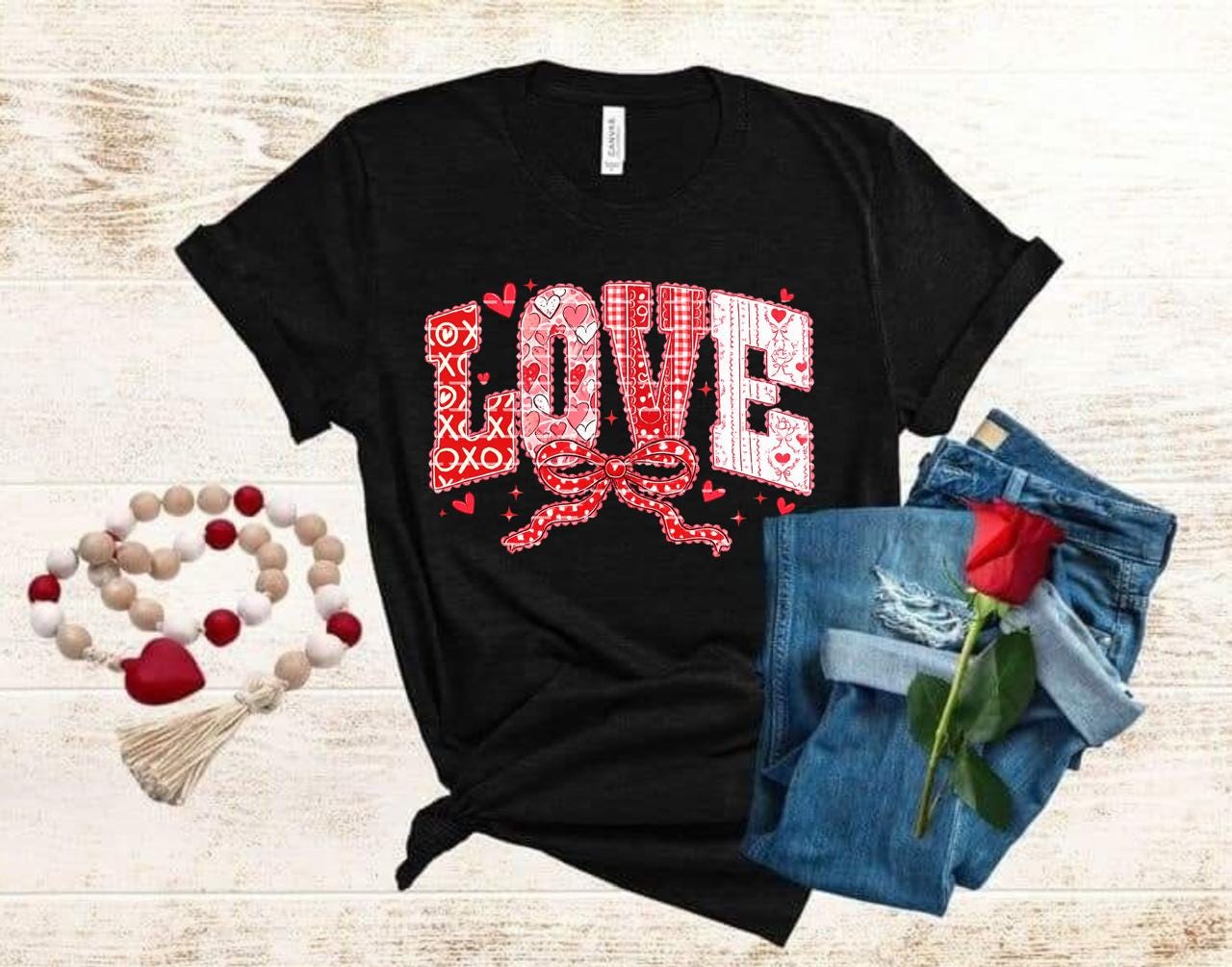 Patchwork Love PNG, Valentine’s Day Love Graphic, Red Hearts Bow Design, Cute Romantic Sublimation, Digital Download, Bow love png, Xoxo png