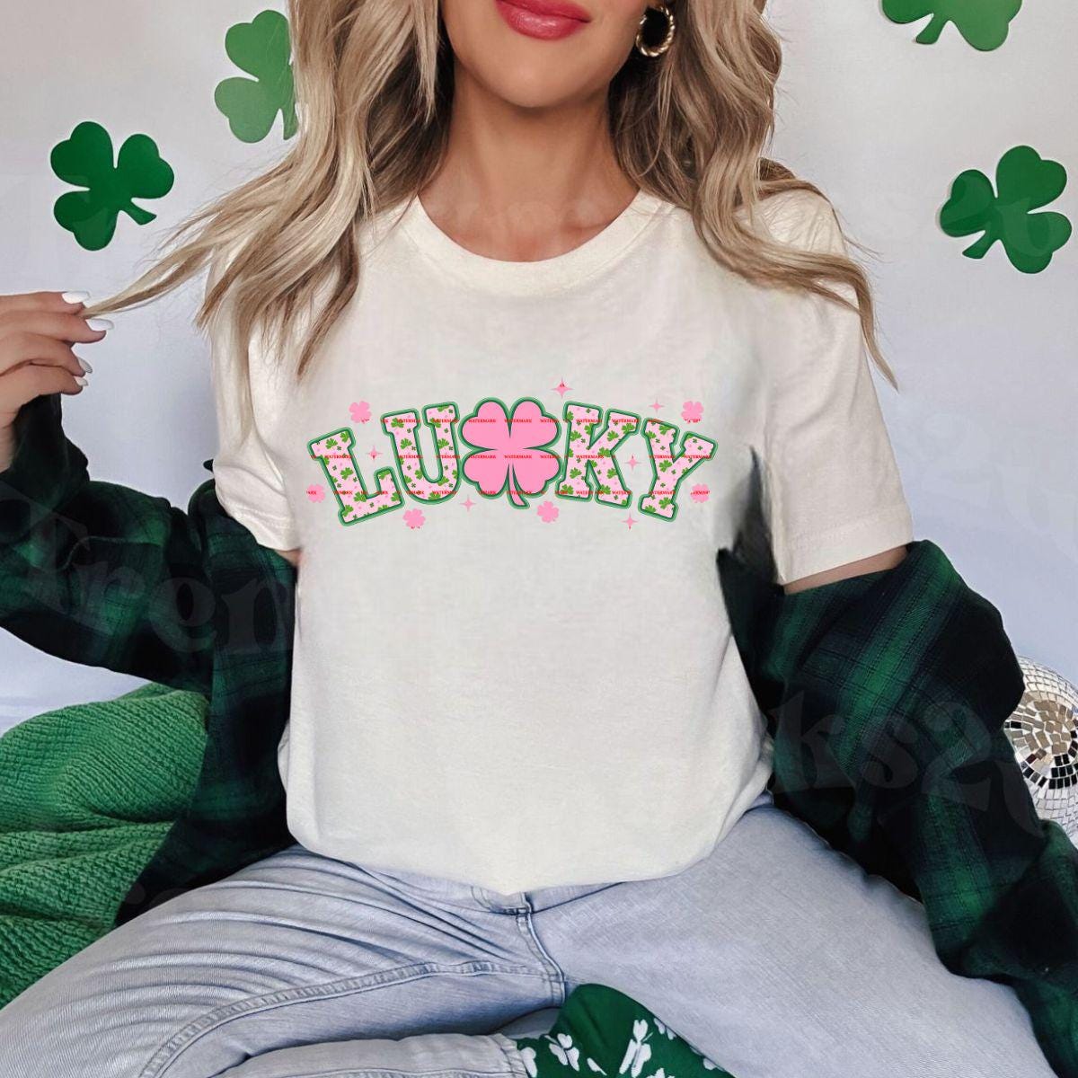 Lucky Clover Varsity PNG, St Patrick’s Day Sweatshirt Design, Shamrock Floral Lettering, Irish Lucky Shirt Sublimation, Saint Patricks PNG
