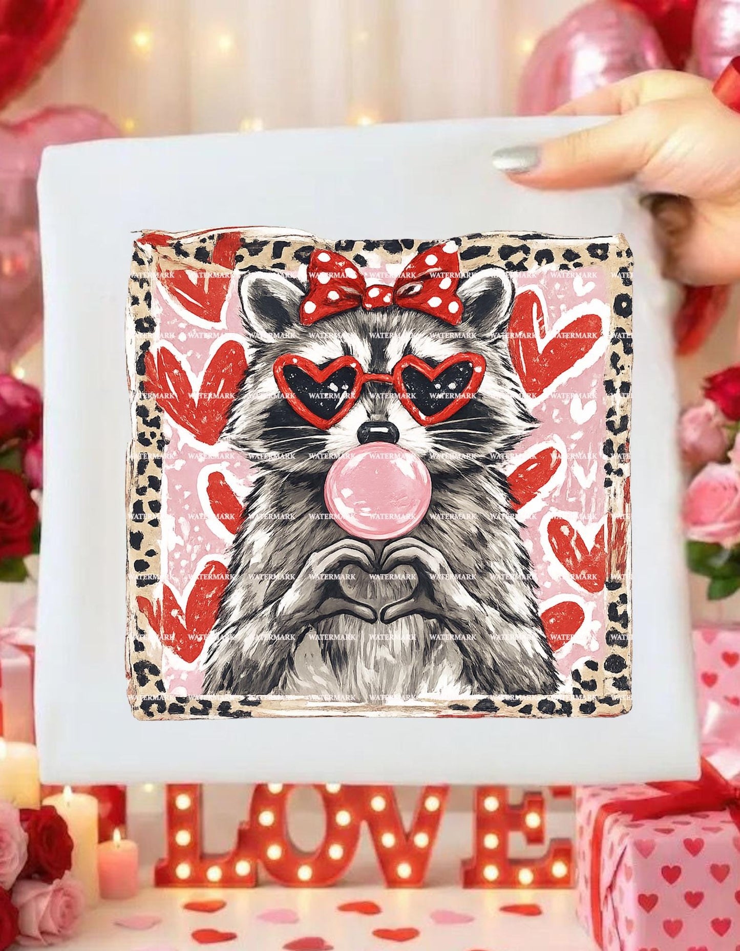 Cute Raccoon Valentine PNG, Funny Love Animal Shirt Design, Heart Glasses Raccoon Sublimation Digital Download, Heart Animal Design, Gift
