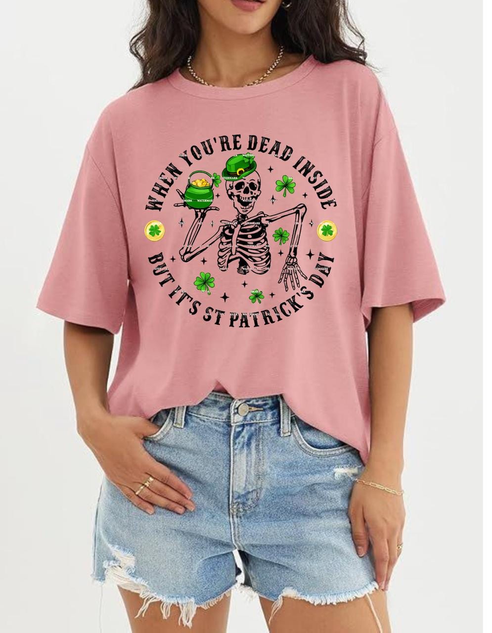 When You're Dead Inside But It’s St Patrick’s Day PNG, Funny Skeleton Shamrock Design, St Paddy’s Sublimation PNG, Irish Humor Shirt Graphic