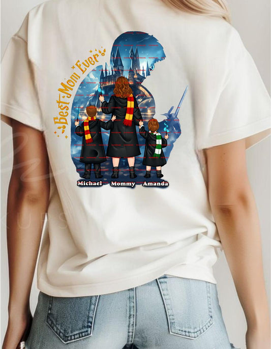 Best Mom Ever Shirt Png, Personalized Magical Mom Shirt, Custom Kids Name Fantasy Castle Tee, Book Lover Mom Gift, Mother’s Day Shirt