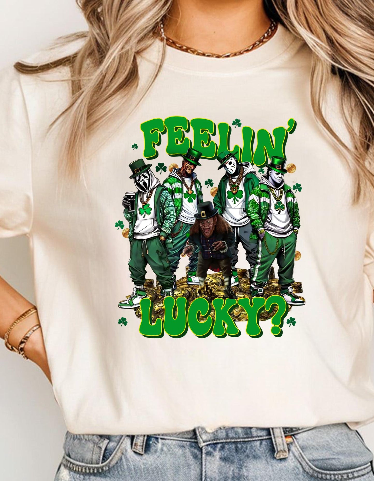 Feelin Lucky? St. Patricks Day Horror, Gangster Leprechaun Patric day Png, Feeling lucky Design Png, Lucky Png, Paddy day Shirt png, Patrick