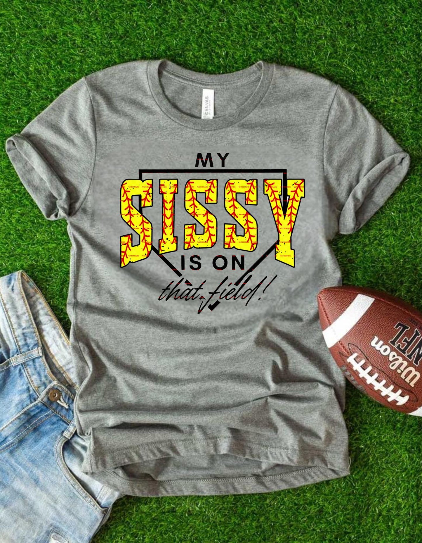 Softball Sister Shirt Design, Sports Family Support Quote,My Sissy Is On That Field PNG, Game Day Sports Mom Gift, Player Fan Art