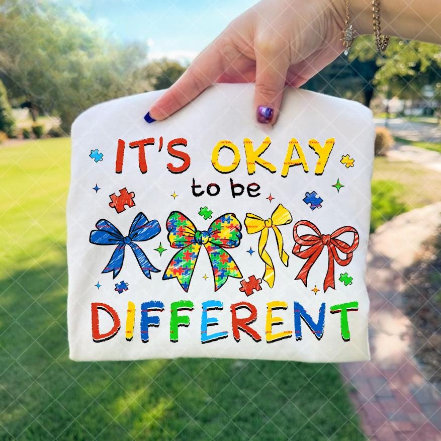 It’s Okay To Be Different Autism Awareness Shirt Png file, Puzzle Bow Neurodiversity Tee, April Png