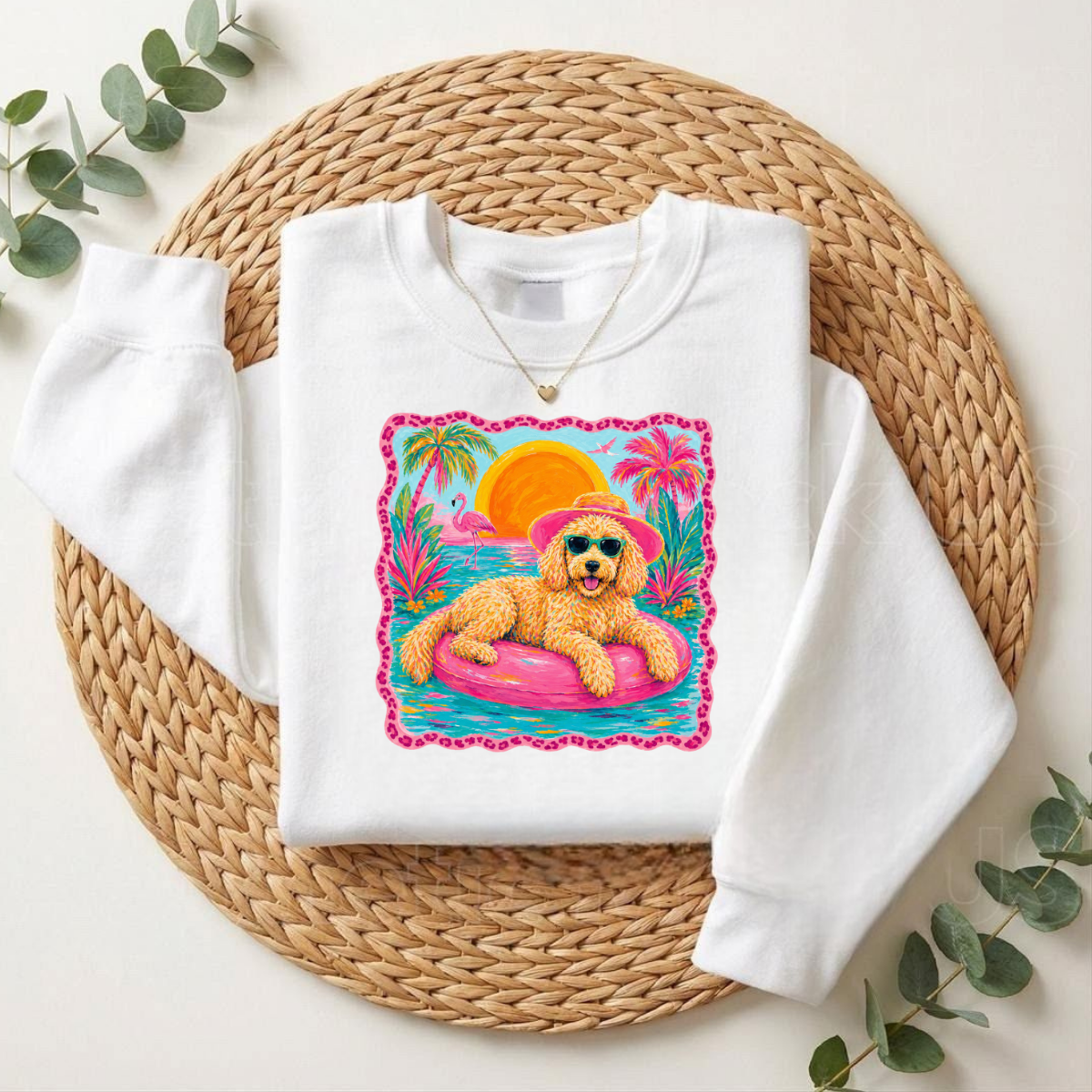 Cute Summer Pool Dog PNG, Tropical Beach Puppy Sublimation