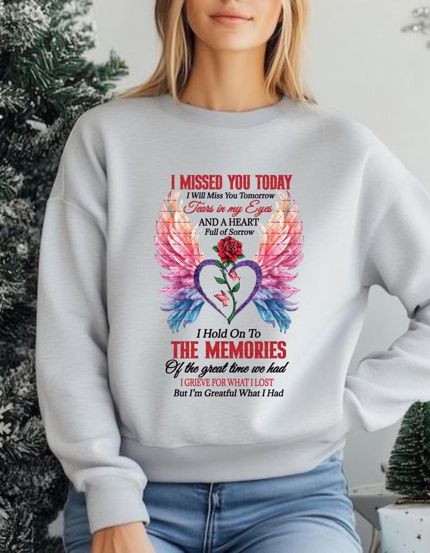 Memorial Tribute T Shirt Png, I Missed You Today, Angel Wings and Rose Heart Design, Sympathy Gift for Loss and Remembrance In loving memory
