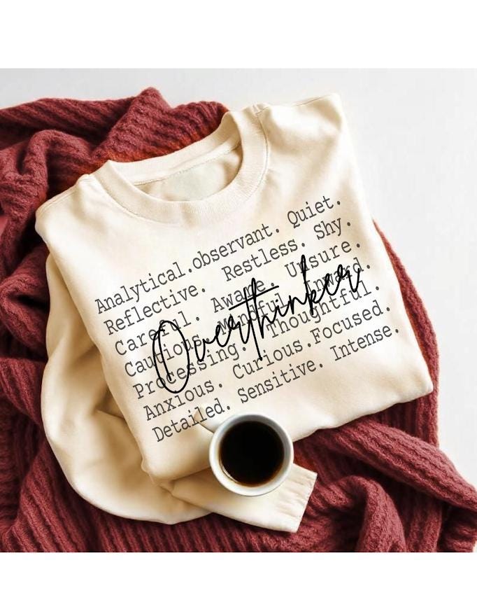 Overthinker Text Shirt Png, Deep Thinker Aesthetic Tee, Quiet Mind Loud Thoughts Design, Introverted Mental Health Quote Girls Shirt file