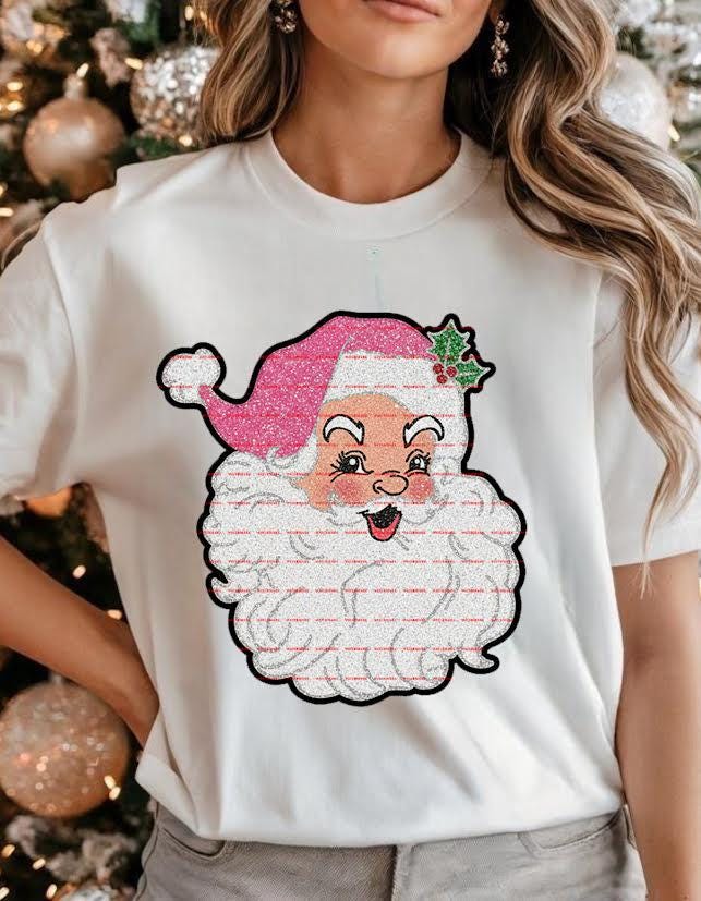 Retro Pink Santa Head Shirt, Glitter Christmas Santa Claus Tee, Cute Vintage Holiday Graphic, Xmas Party Outfit, Festive Women T-Shirt ideas