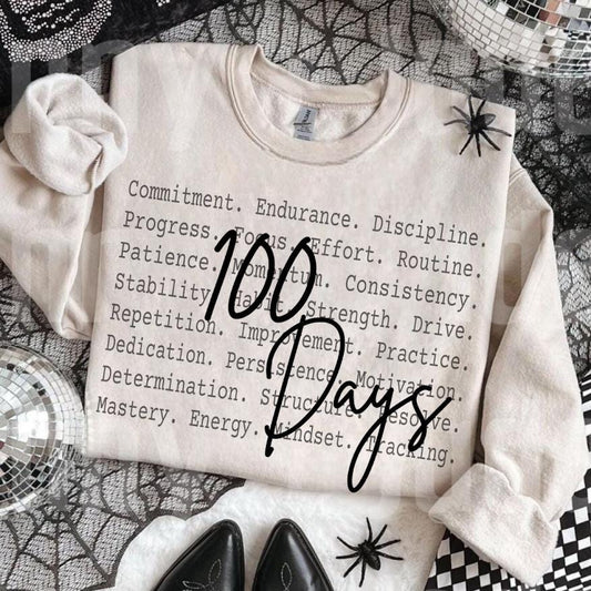100 Days Shirt design, 100 Day Challenge T Shirt Png, Consistency Motivation, Self Discipline Typography, Minimal Text Design, Cute 100 days