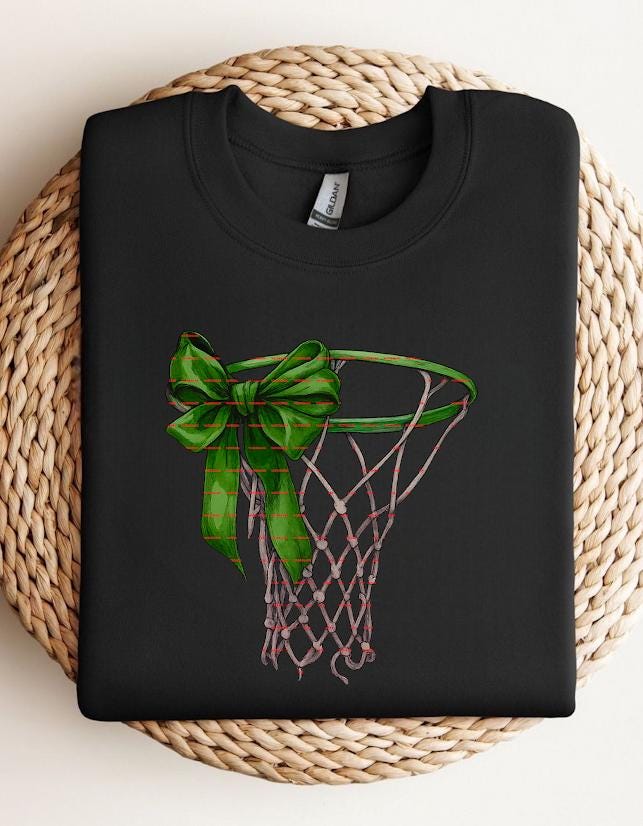 Green Bow Basketball Net Design, Basketball Player Gift, Coach Gift, Sports Shirt PNG, Holiday Basketball Net design,Basketball Hoop Png