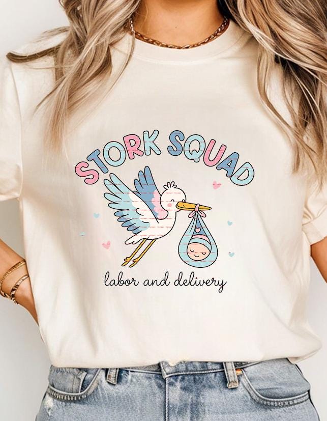 Cute Labor and Delivery Shirt Design,Stork Squad PNG, Nurse Midwife Squad PNG, Hospital Birth Team Clipart, Nurse Tee, Baby Shower Gift PNG