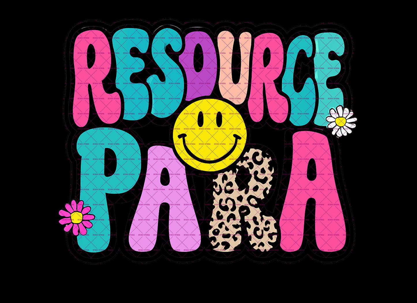 Retro Resource Para Png, Leopard Print Smiley Face Teaching Assistant Png, Colorful Sublimation Paraeducator Shirt Png Design, Teacher shirt