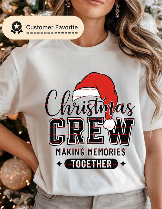 Christmas Crew Shirt design, Matching Family Christmas T-Shirts, Holiday Group Outfit, Making Memories Together Shirt, Santa Hat Plaid Shirt