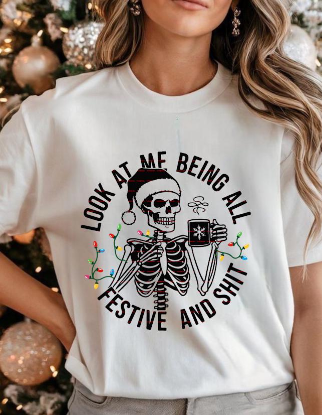 Funny Christmas Skeleton SVG, Festive Skeleton Shirt, Santa Skull Sublimation, Holiday Humor PNG, Xmas Lights Clipart, Instant Download Svg