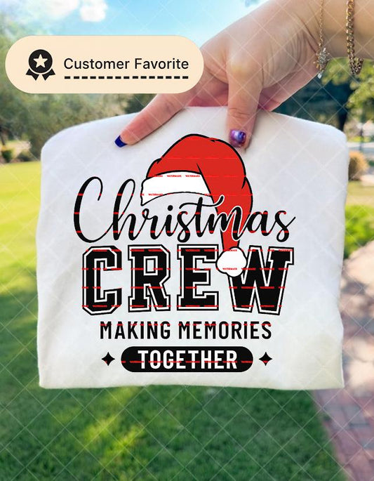 Christmas Crew Shirt design, Matching Family Christmas T-Shirts, Holiday Group Outfit, Making Memories Together Shirt, Santa Hat Plaid Shirt