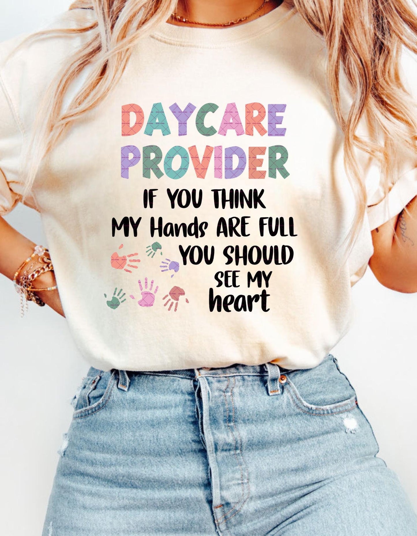 Daycare Provider SVG PNG, Cute Handprint Daycare Worker, Childcare Staff Sublimation File, Teacher life Png, Preschool Teacher Shirt Design