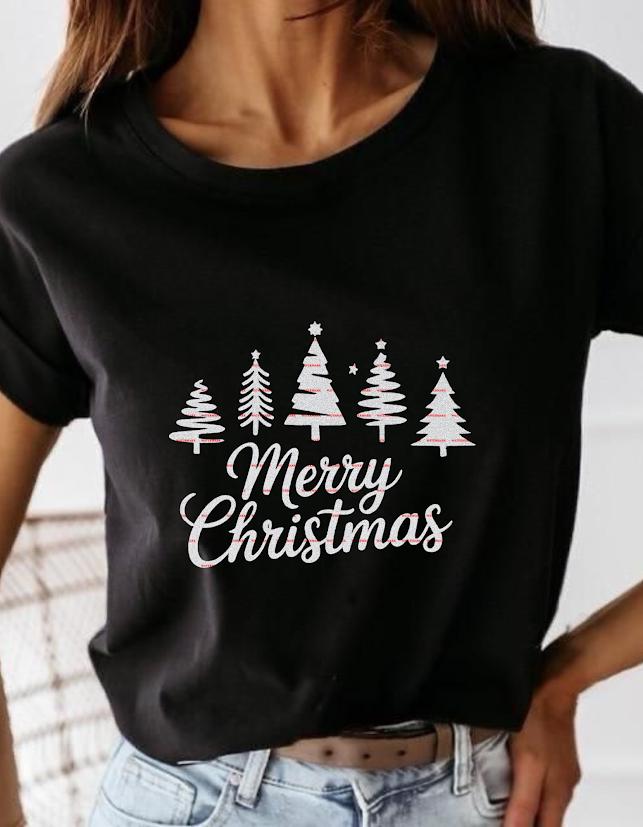 Merry Christmas PNG, Silver Glitter Tree Design, 2025 Christmas, Simple Holiday Typography, Classic Xmas Quote SVG, Red Christmas Decoration