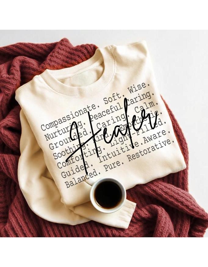 Healer Aesthetic Text Shirt Png file, Compassionate Calm Energy Tee design, Mindful Spiritual Words Design, Soft Healing Vibes Minimal Quote