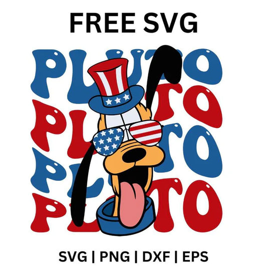 Pluto 4th of July SVG Free | Patriotic Dog Repeat Text Art for Cricut & Silhouette