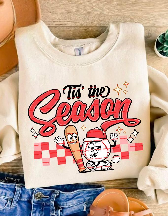 Tis The Season Baseball PNG, Funny Baseball Christmas Design, Retro Sports Clipart, Cricut Cut File, Trendy Aesthetic Gift, Game Season