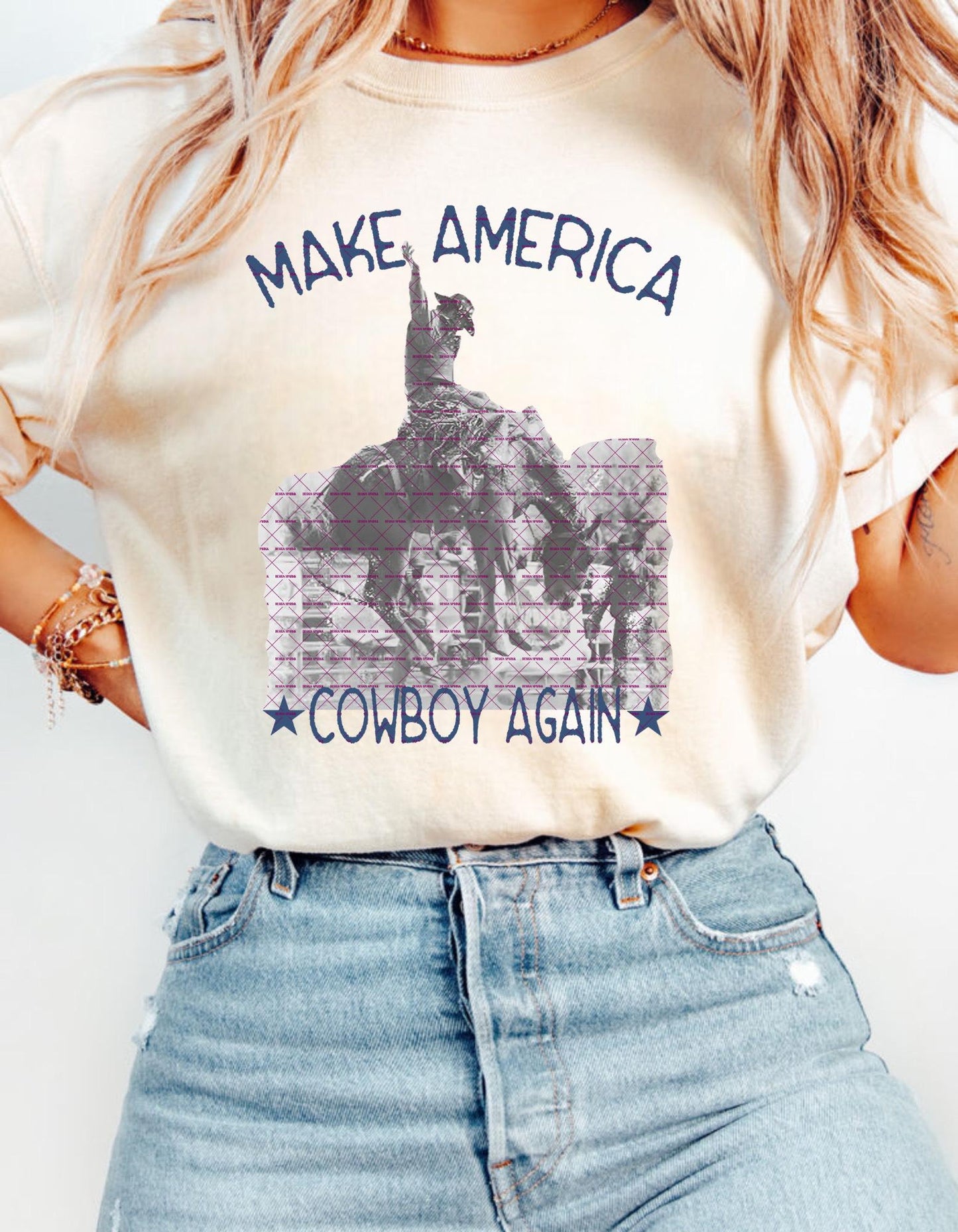 Make America Cowboy Again PNG, Western Cowboy Sublimation Design, Patriotic Country Rodeo Graphic for Shirts, Rustic USA Rodeo Art Horse