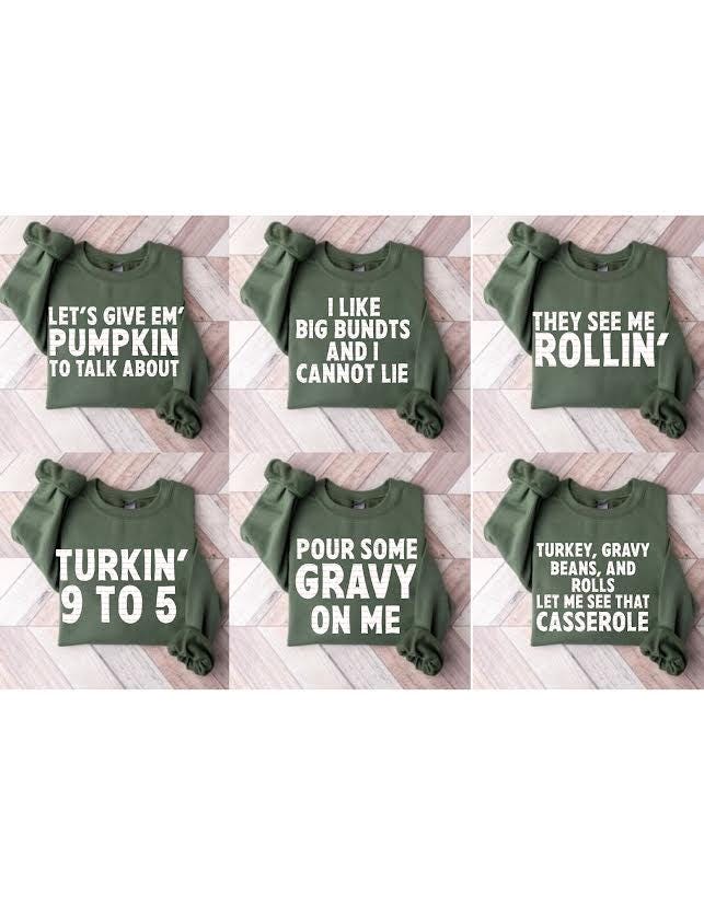 Funny Thanksgiving T-Shirt Png Bundle, Thanksgiving Humor Shirts Set, Turkey Day Pun Tees, Cute Fall Graphic Tees for Friends and Family