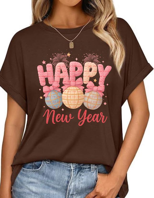 Happy New Year Shirt PNG, Festive Bow Ornament PNG, Holiday Celebration Sublimation Design, Digital Download, Shirts Png, New Year Fireworks