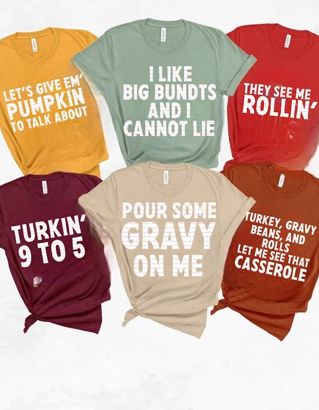 Funny Thanksgiving T-Shirt Png Bundle, Thanksgiving Humor Shirts Set, Turkey Day Pun Tees, Cute Fall Graphic Tees for Friends and Family